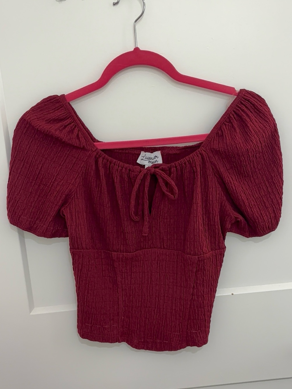 Lavender Moon Burgundy Puff Sleeve Smocked Top